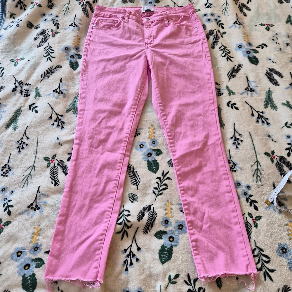 Crown & Ivy Pink Raw Hem Straight Leg Jeans Size 10 Pink Denim Pants Barbiecore